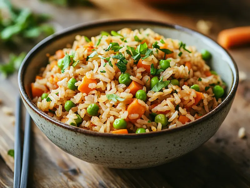 Bol de riz sauté aux légumes, repas pas cher du soir