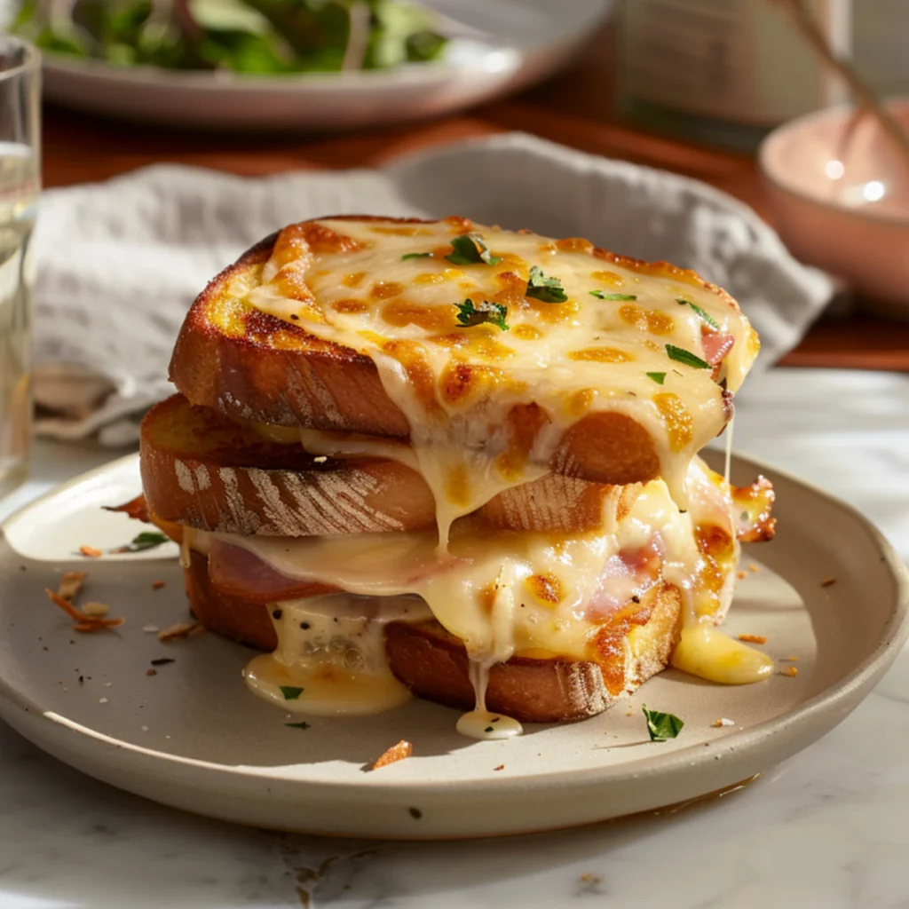 assiette blanche avec croque-monsieur maison doré servi