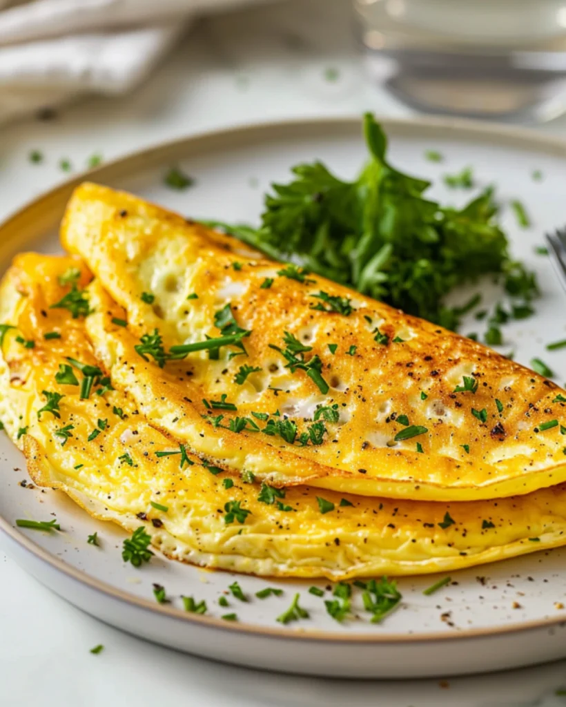 omelette rapide prête en 8 minutes servie sur assiette blanche