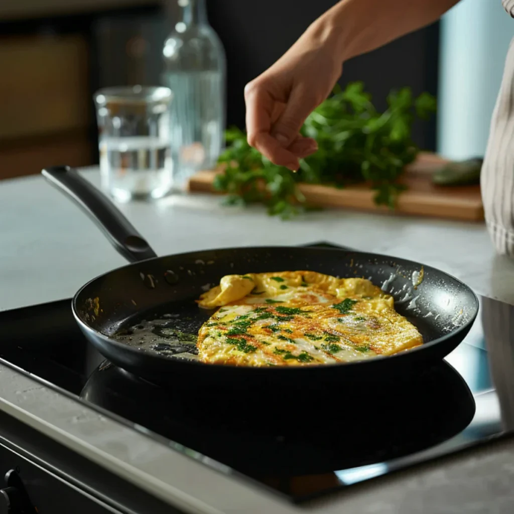 préparation omelette rapide dans poêle antiadhésive