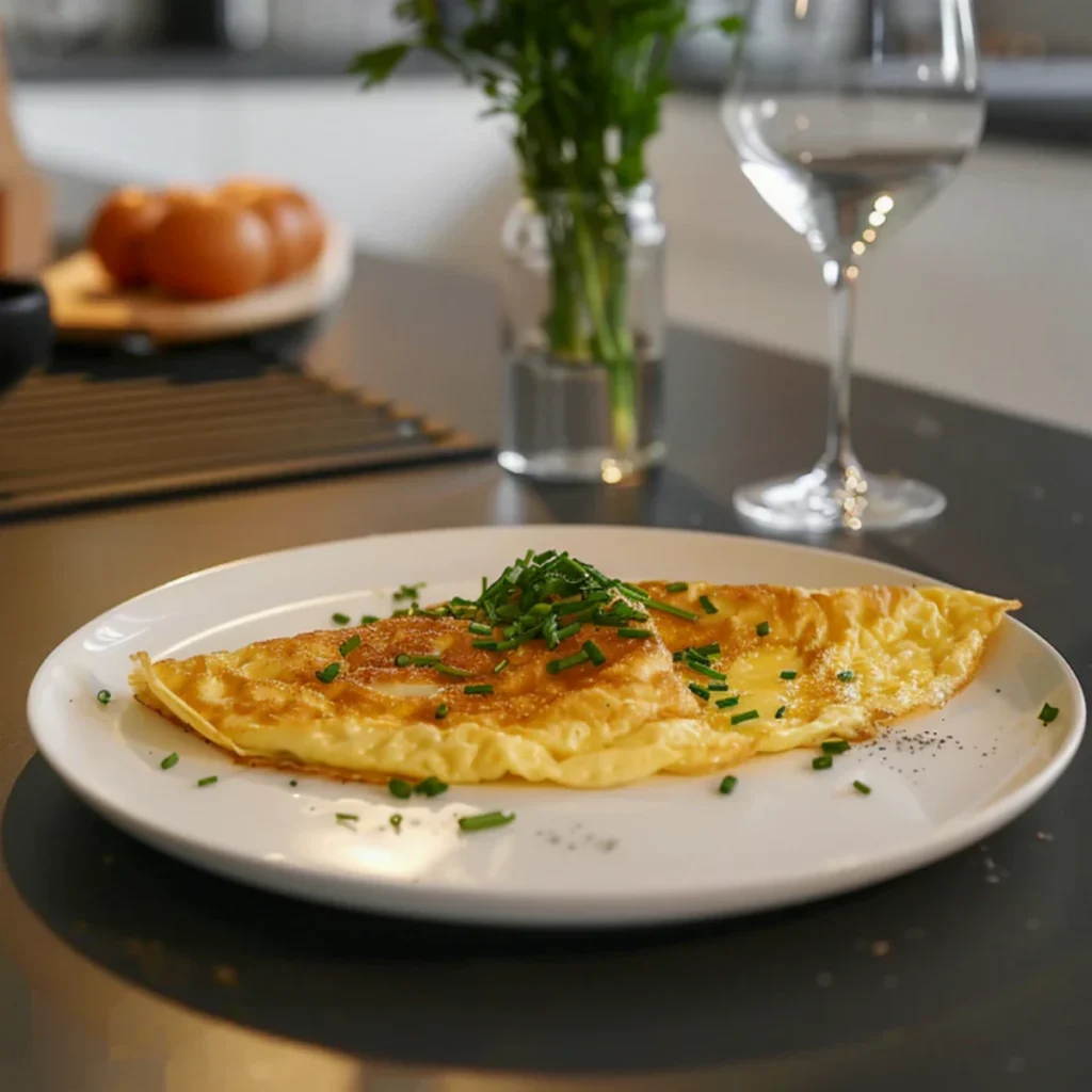 omelette rapide dorée prête à manger assiette blanche
