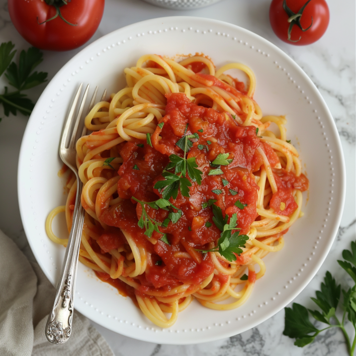 pâtes sauce tomate maison économiques assiette blanche