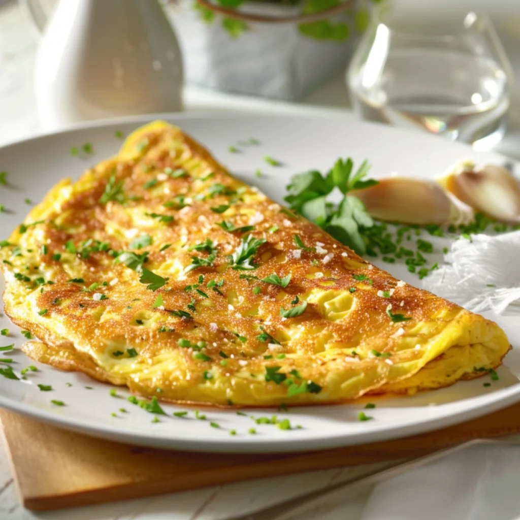 omelette rapide dorée prête en 8 minutes assiette blanche