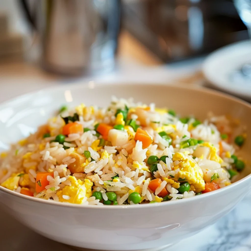 assiette blanche avec riz sauté facile prêt en 18 minutes