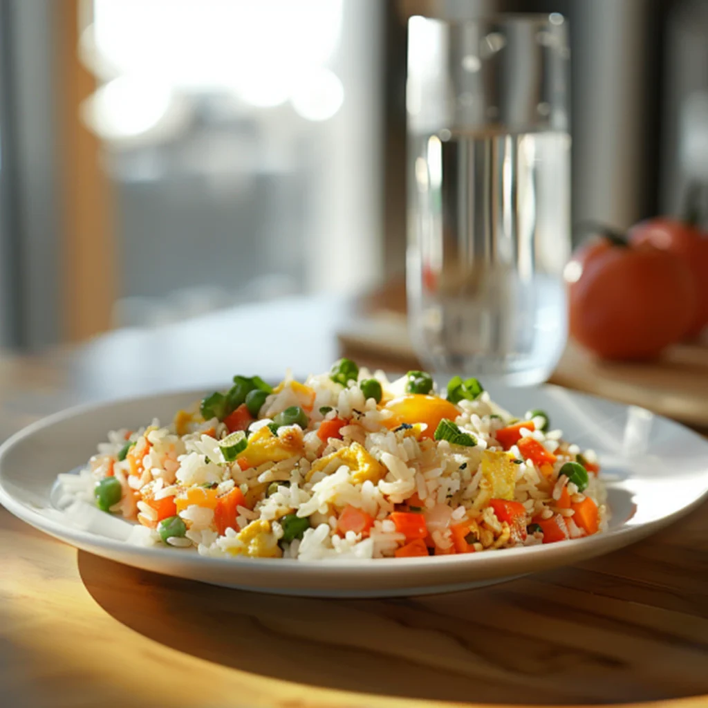 riz sauté facile prêt à manger assiette blanche